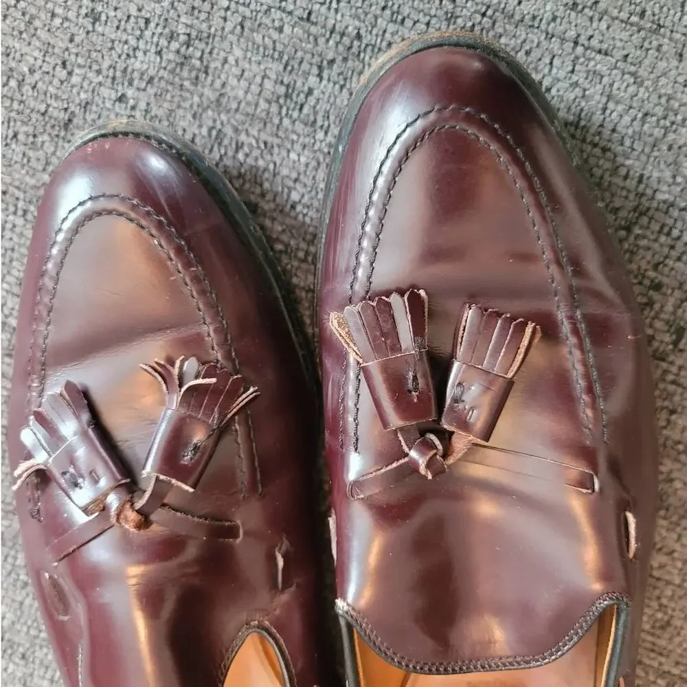 Allen‎ Edmonds Grayson Tassel Loafers Size 10 Slip-On Brown Burgundy Leather